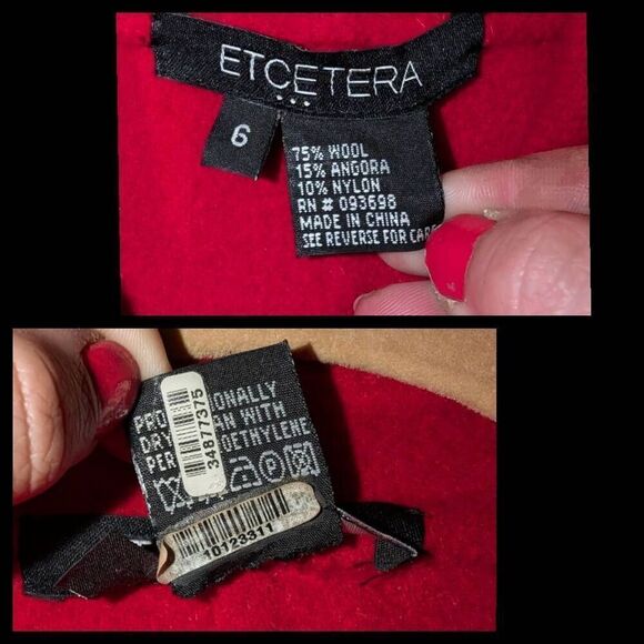 Etcetera Red Wool/Angora Women's Overcoat. Size 6 - Picture 10 of 10